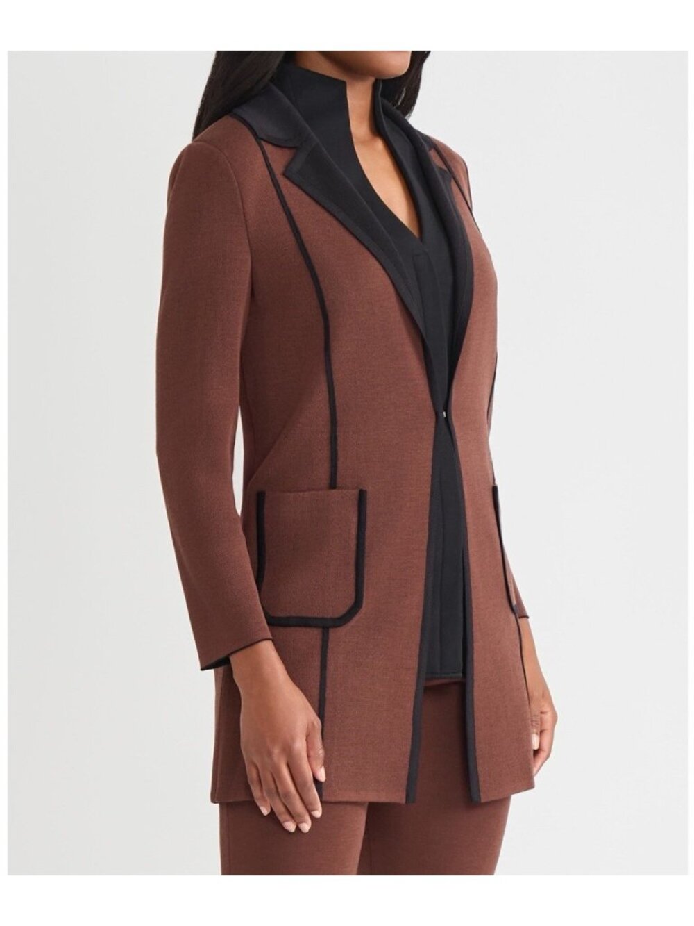 Misook Heritage Two Tone Knit Jacket Truffle Brown Black XL NWT
